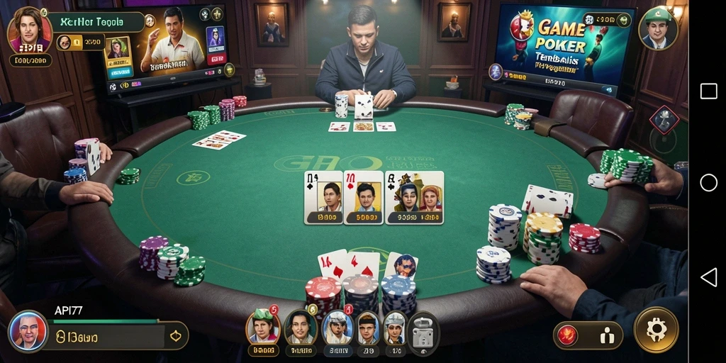 Tampilan gameplay Poker yang mendebarkan di API77.