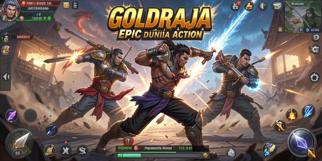 Tampilan gameplay action intens di GOLDRAJA.