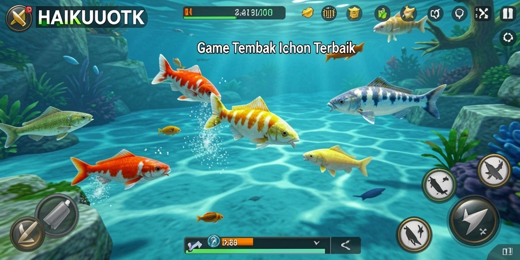 Tampilan menakjubkan dari gameplay HAIKUOTK saat menembak ikan.