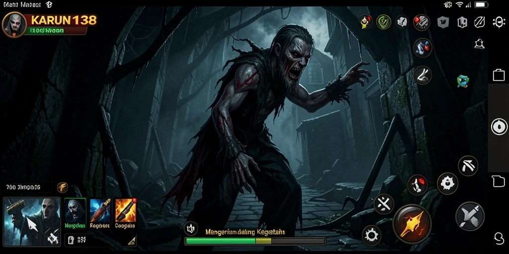 Tangkapan layar dari <strong>KARUN138</strong> menampilkan aksi menyeramkan dalam suasana gelap.