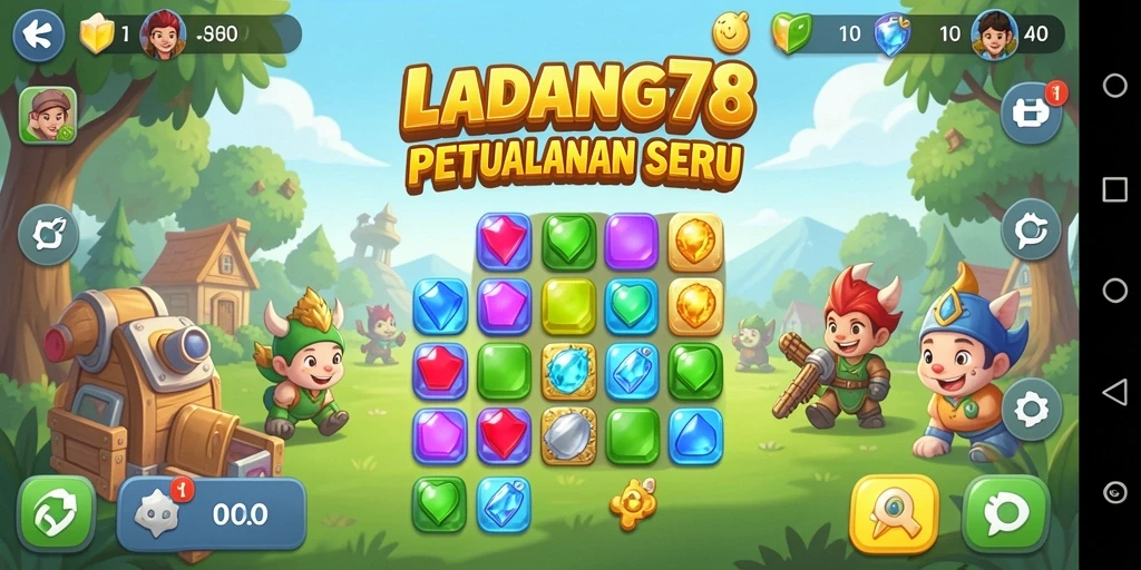 Tampilan gameplay seru di LADANG78 dengan elemen Match-3 yang berwarna-warni.
