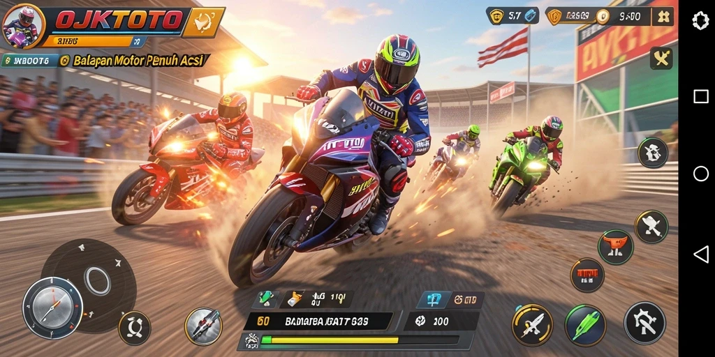Screenshot OJKTOTO menampilkan aksi balap motor yang mendebarkan.